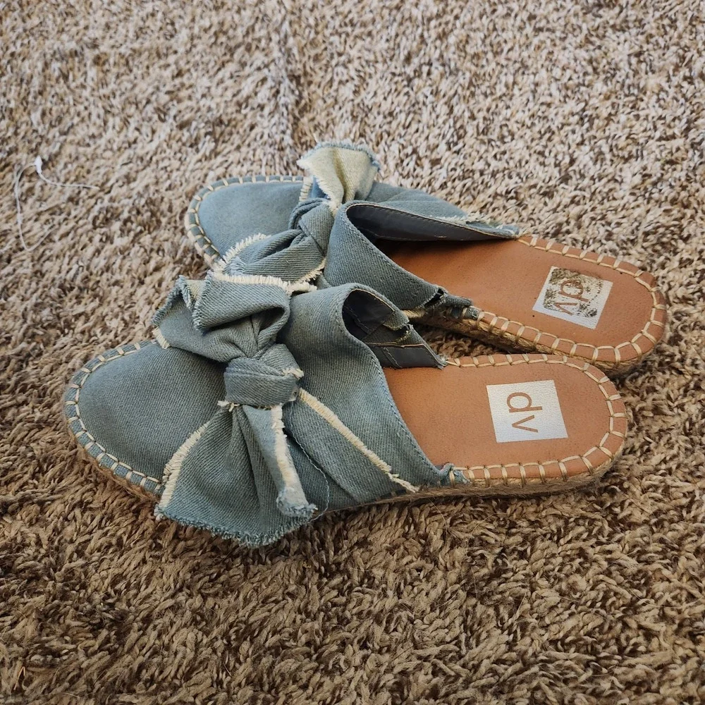 DV by Dolce Vita Denim Bow Espadrille Mules Light Wash Blue Slides Womens 8